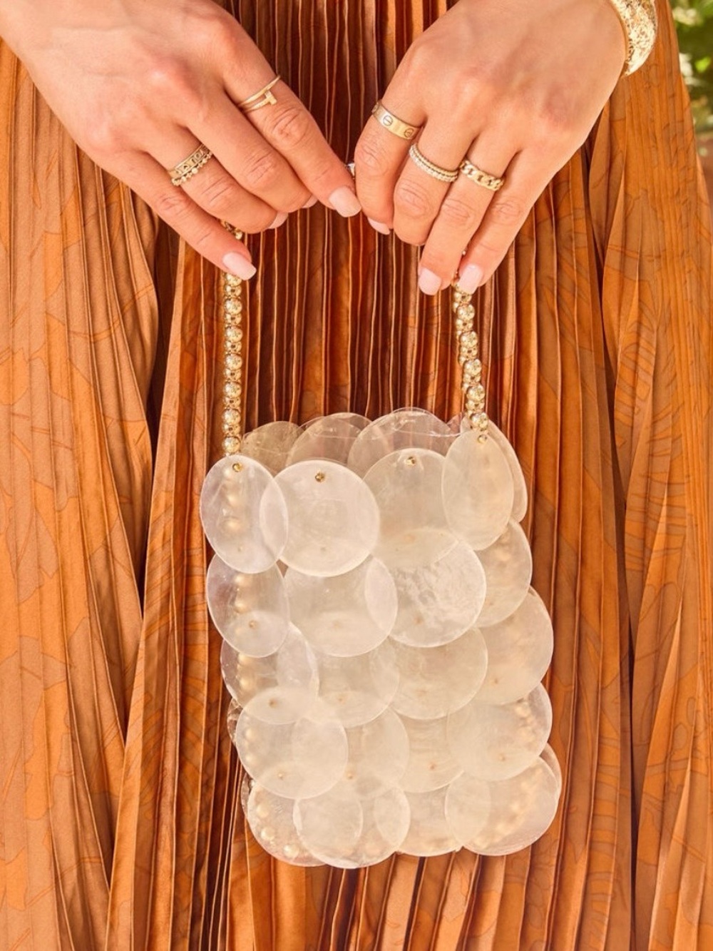 Vici Shell Mini Bag with Gold Beaded Handle
